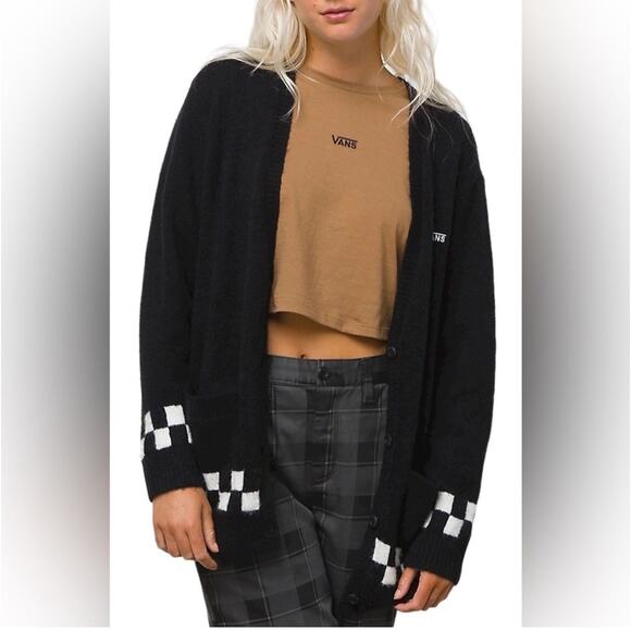 Vans Sweaters - Vans Checkered Cardigan Black White Oversized Size XS/S